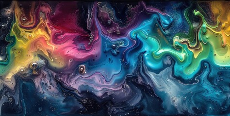 Poster - This artwork features a captivating blend of swirling colors including blue green yellow and pink. The dynamic patterns create an immersive visual experience filled with fluid motion and energy.