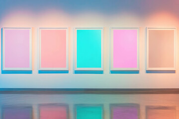 Poster - Modern art gallery display with colorful abstract white frames on wall