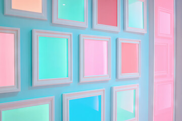 Poster - Pastel colored minimalist wall art with white frames for modern home decor