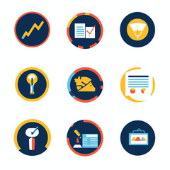 Poster - Business report and technology icons on white backdrop, illustration