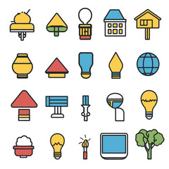 Poster - Collection of diverse vector line art objects on white background