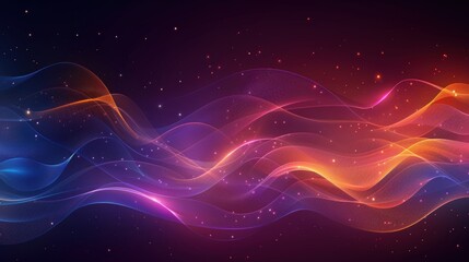 Fototapete - Vibrant swirling waves of color blend seamlessly showcasing hues of purple orange and blue. This digital backdrop can enhance various creative projects or presentations.