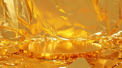 Poster - Luxurious gold podium with cracked glass surface for elegant display concepts
