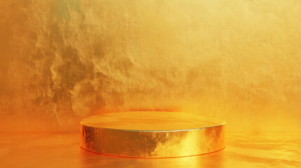 Poster - Cracked gold podium with weathered texture for elegant display design