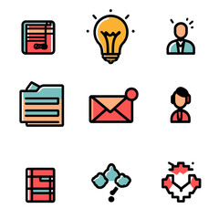Poster - Business Icon Set with Lightbulb Idea, Data, Communication and Support