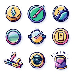 Poster - Icons set: Budget, planning, travel, work tools, information, alert