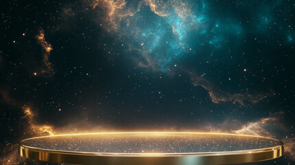 Poster - Celestial-themed golden podium with starry night effect for display and exhibitions