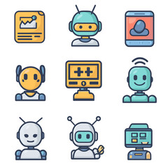 Poster - Cartoon robots showing artificial intelligence and future tech concept