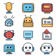 Poster - Robot Icon Set Cute Vector Graphics Technology Artificial Intelligence