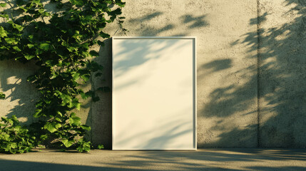 Poster - Minimalist white frame against textured concrete wall with ivy shadows for elegant interior design
