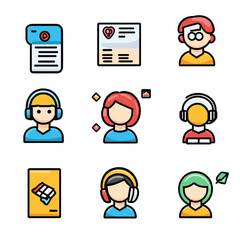 Poster - Diverse Avatars and Media Icons, Playful Graphic Design with modern touch