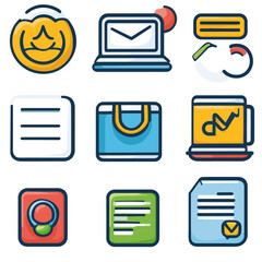Poster - Business Communication Icons: Email, Chat, Document, and UI Interface Design