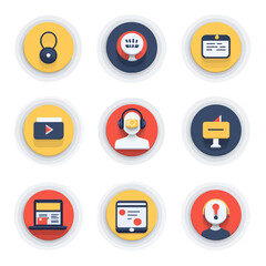 Poster - Diverse online communication icons with vibrant colors and clean design
