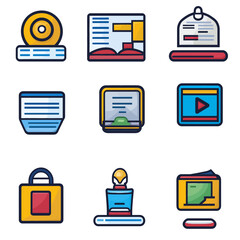 Poster - Colorful Icon Set Representing Modern Digital Technology and Communication