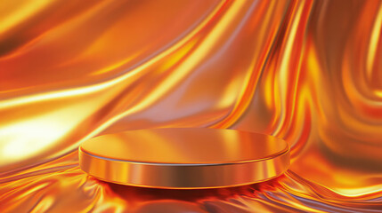 Poster - Elegant polished gold podium on luxurious satin background for display design