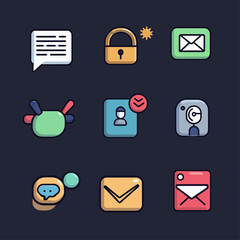 Poster - Set of colorful icon illustrations representing digital communication