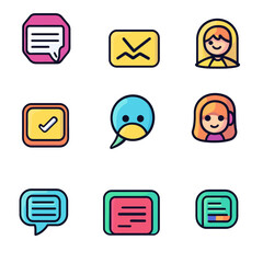 Poster - Communication Icons Set: Message, Email, Profile, Checkmark, Sad, Bubble