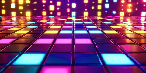 Poster - Colorful dance floor with neon lights