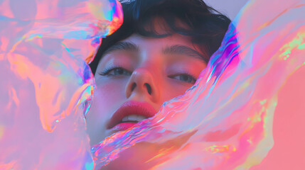 Aufkleber - Vibrant abstract portrait with unique expression and colorful fluid design