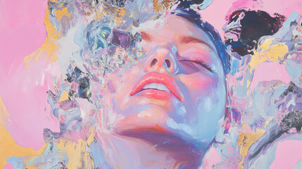 Poster - Unique individual abstract portrait with vibrant colors and expressive emotions
