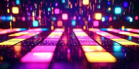 Poster - Colorful dance floor with neon lights