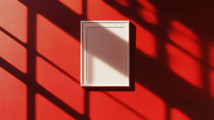 Poster - Minimalist art with white frame on bold red wall featuring shadows