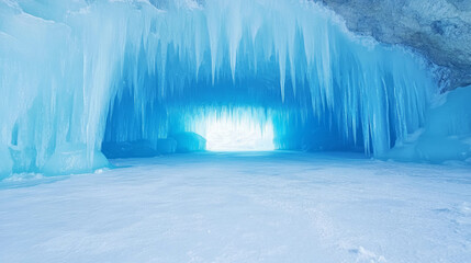 Poster - Majestic ice cave with shimmering blue ice formations