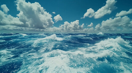 Aufkleber - Majestic ocean waves crashing with white foam under a vast cloudy sky