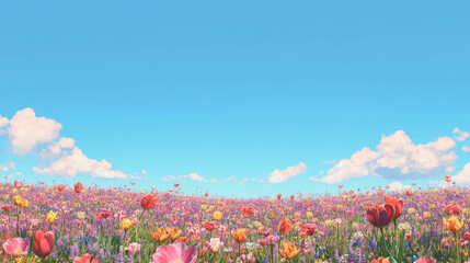 Poster - Vibrant flower meadow in bloom beneath a clear blue sky