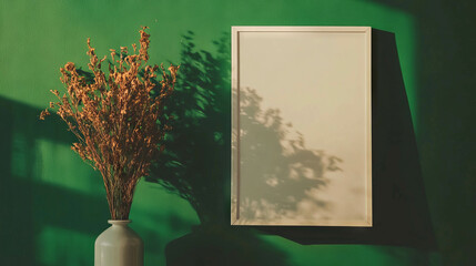 Poster - Minimalist interior design with white frame and green wall decor