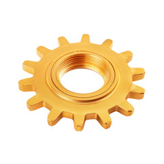 Poster - Golden gear with threaded center, ideal for mechanical applications and design projects. This vibrant component adds touch of elegance to any engineering or artistic endeavor