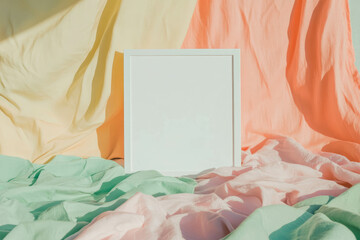 Aufkleber - Minimalist white frame on pastel fabric background for modern home decor
