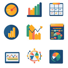 Poster - Data Analytics Flat Icons with Pie Charts, Bar Graphs, and Dashboards