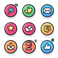 Poster - Social Media Icons Set: Search, Like, Message, Star, Webcam, Chat, Email