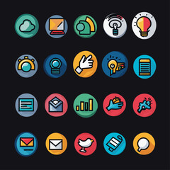Poster - Colorful Icon Set for Cloud Computing, Business, Communication, and Ideas