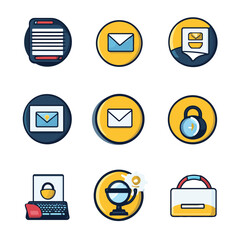 Poster - Email Security and Productivity Icons for Business Communication and Data