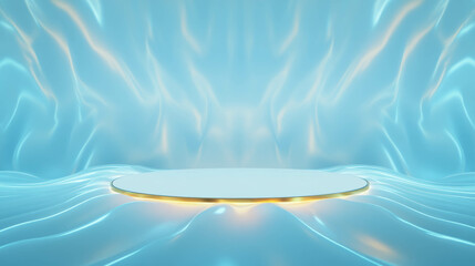 Poster - Abstract geometric background with illuminated white podium for modern design display