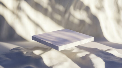 Poster - Minimalist floating white plane in soft, textured abstract setting