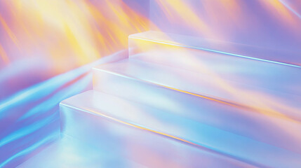 Poster - Abstract geometric background with white podium and soft pastel light effects