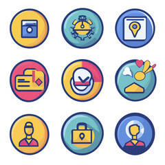 Poster - App icons set: Settings, timer, map, wallet, verification, love, user, bag