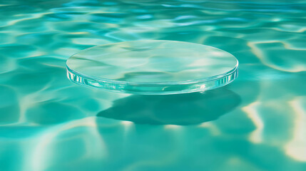 Poster - Abstract background with glass podium emerging in aqua setting for creative design