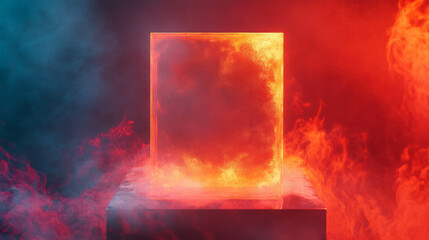 Poster - Fiery abstract background with glass podium for creative display