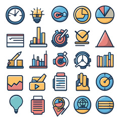 Poster - Business Data Icons: Chart, Graph, Idea, Clock, Target, Report, and Document