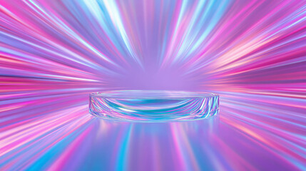 Poster - Futuristic abstract background with glass podium and vibrant colors for design