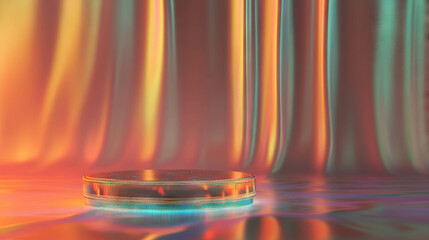 Poster - Abstract glass podium design with vibrant multicolored background