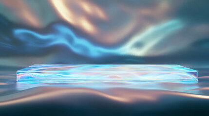 Aufkleber - Futuristic abstract glass podium on a swirling colorful backdrop for modern design