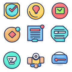 Poster - Vector Icon Set: Tick, Bulb, Email, Document, Slider, Webcam, Scale
