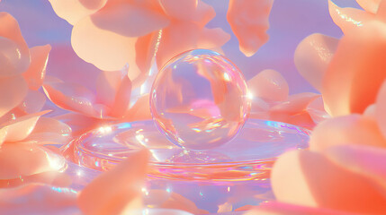 Poster - Surreal glass podium with abstract floral surroundings for modern design concepts
