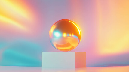 Poster - Futuristic abstract background with glowing golden orb on pedestal