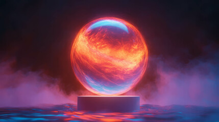 Poster - Mystical glowing orb hovering in abstract background for design concepts